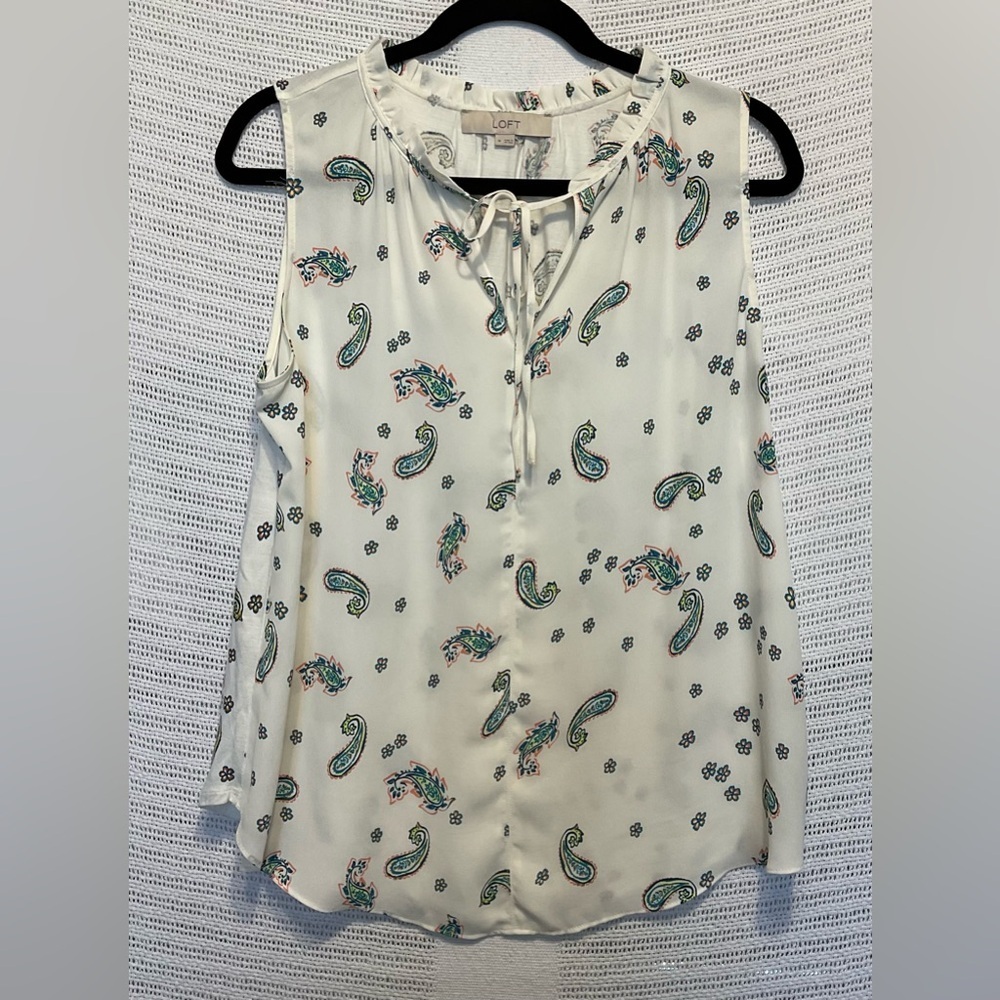 LOFT Cream Tie Front Sleeveless Blouse